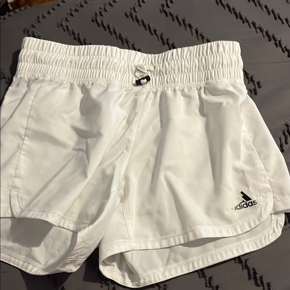 Adidas White Athletic Shorts Lightweight Elastic Waist